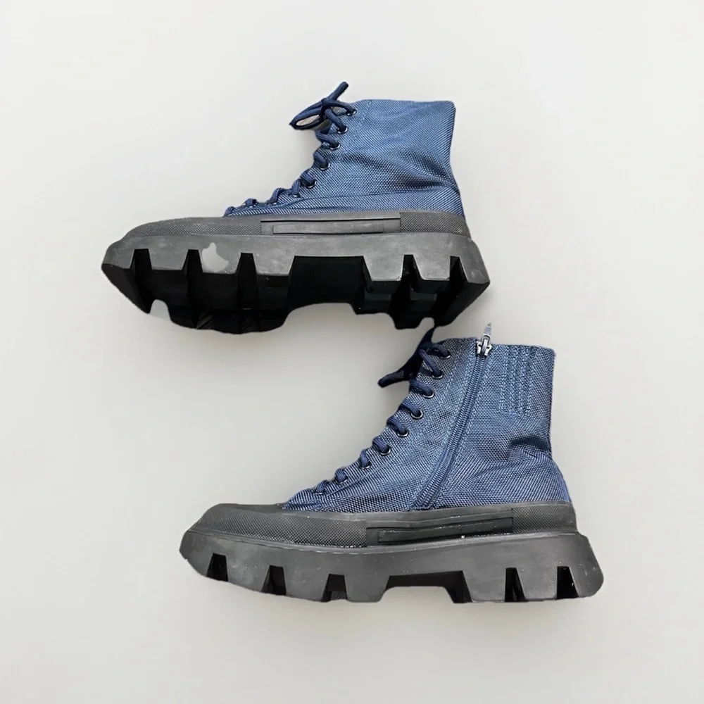 Jeffrey Campbell Women Hikes Blue Canvas Festival Platform Combat Boots size 8.5